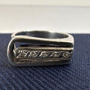 Modernist Sterling Silver Diamond Ring Size 6.5, 925 Israel Brutalist Sculptural